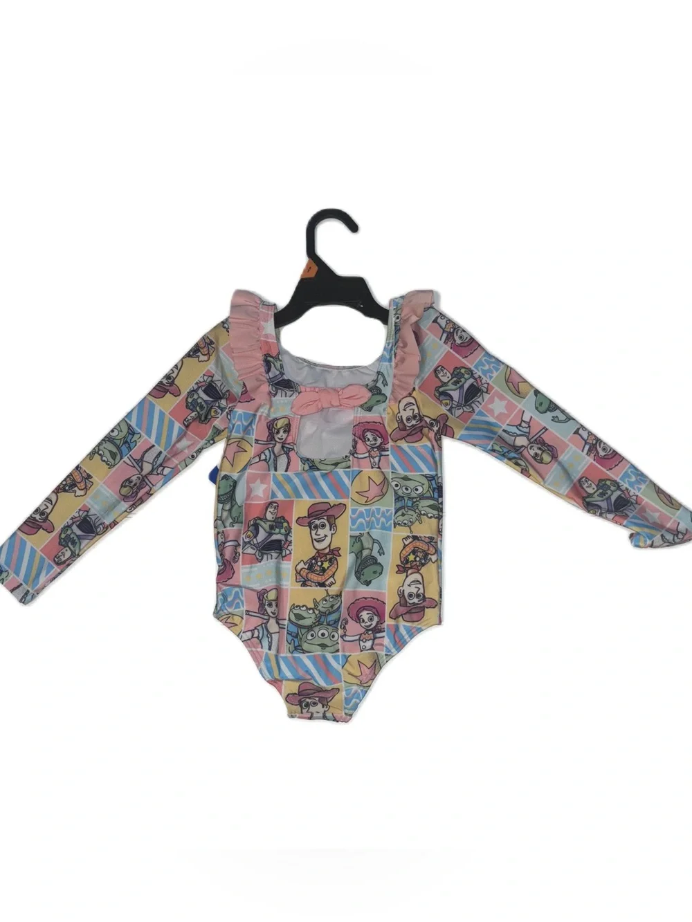 Disney Toy Story Girls One-Piece Long Sleeve Swimsuit in Pastel Multicolor
